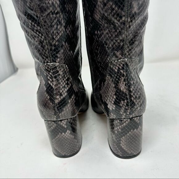 Marc Fisher Snake Grey Black Pointed Toe Over Knee Boots Side Zip 9.5 - Picture 7 of 9